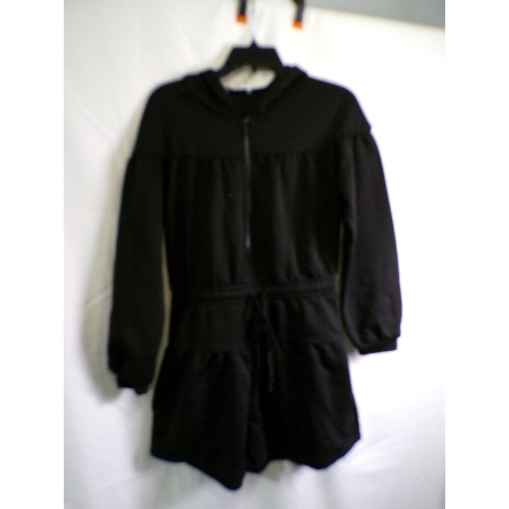 CICY BELL Women's Black Hooded Romper Long Sleeve Drawstring Waist Sz M